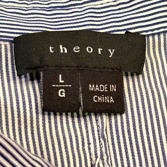 Theory Blouse Bida Blue & white pinstripe Size Large - Picture 5 of 7